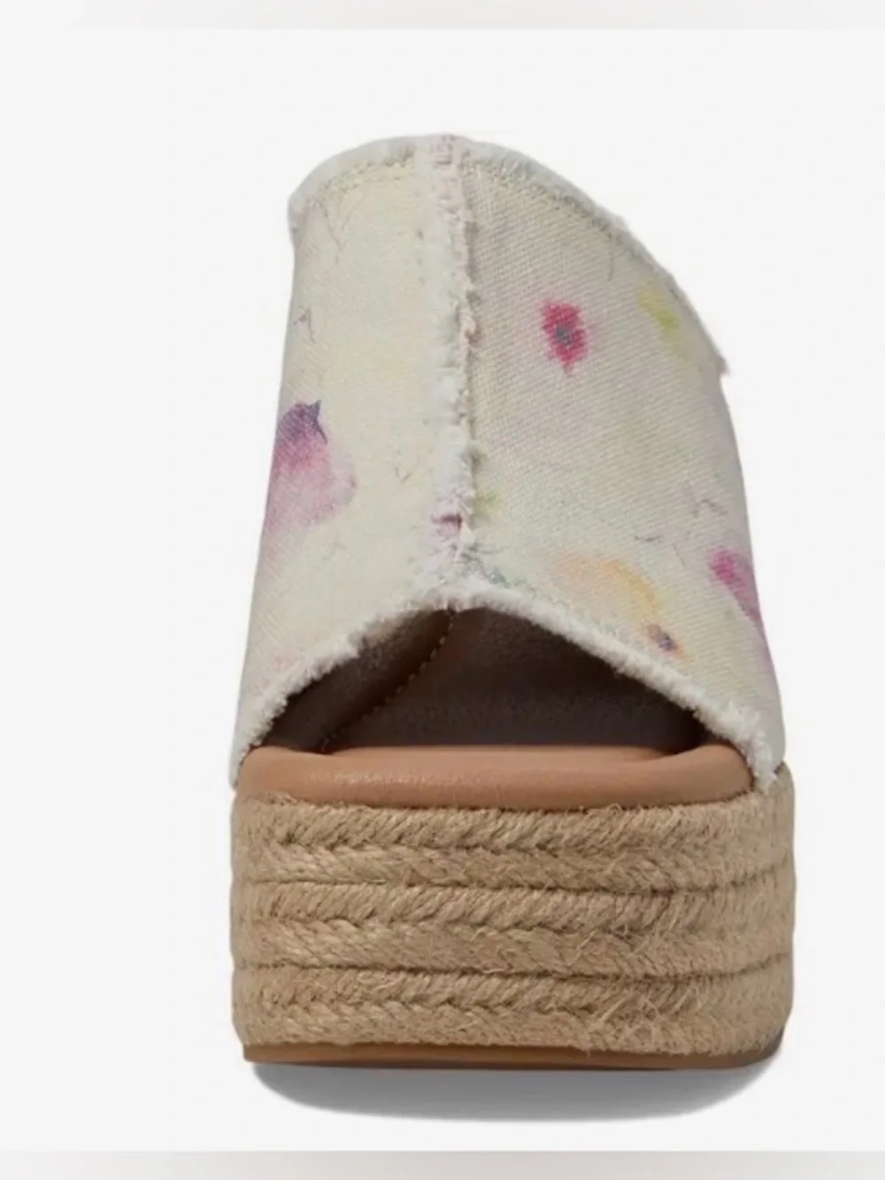 Lucky Brand Ivory Canvas Espadrille Platform Slide Sandals in Pastel Multi: 8.5